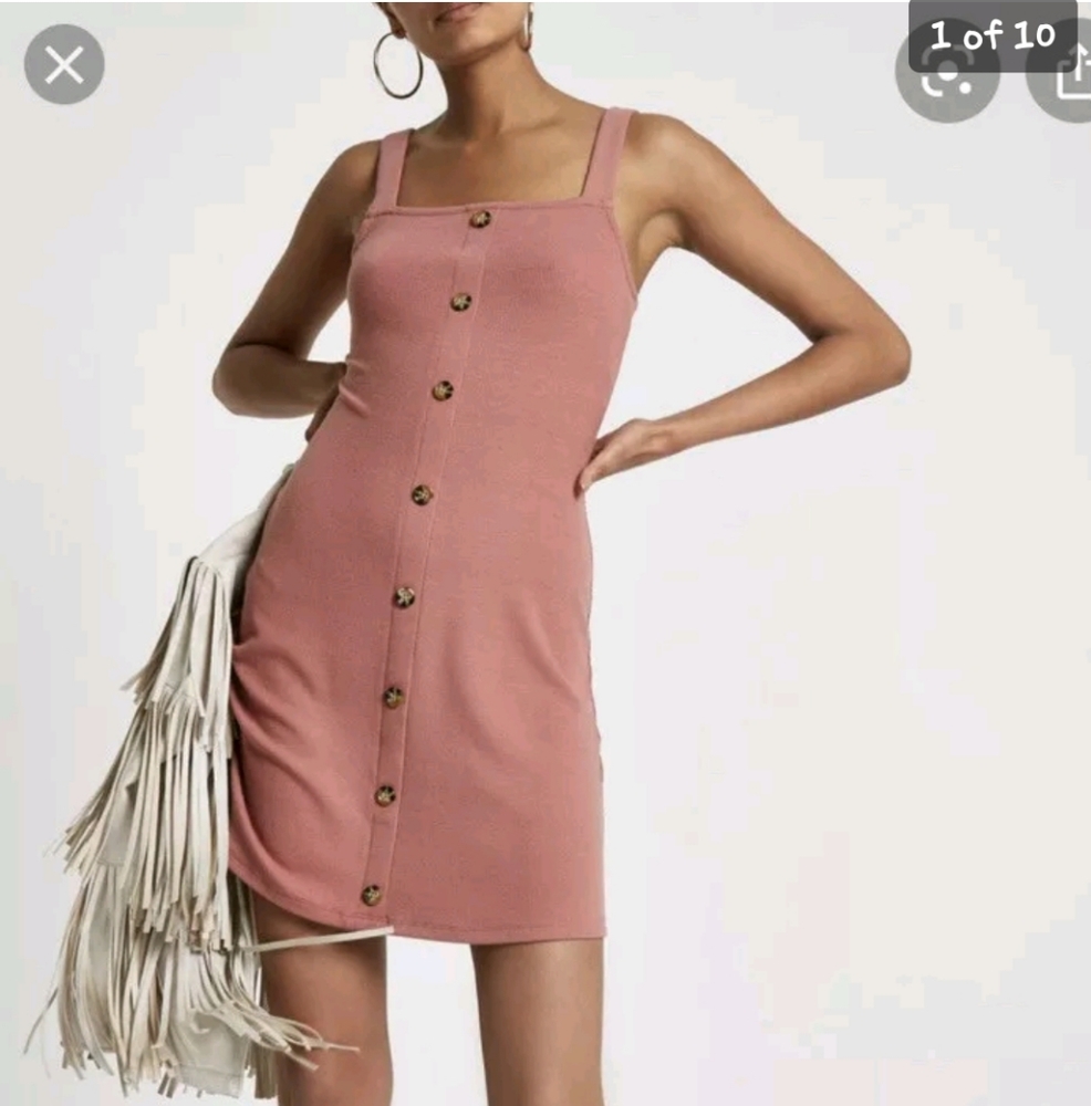 River Island Pink Cami Ribbed Button Front Mini Dress US Size 10